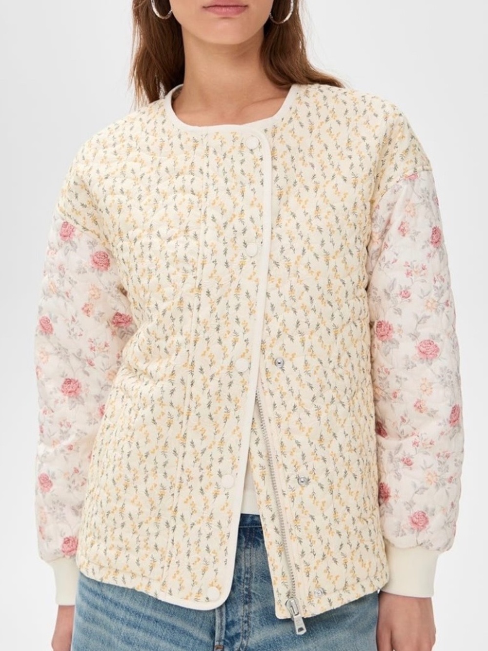 Avec Les Filles collarless quilted bomber jacket